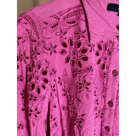 Denim 24/7 Silk Embroidered Floral Crochet Magenta Office Casual 16w Boho - Picture 2 of 12